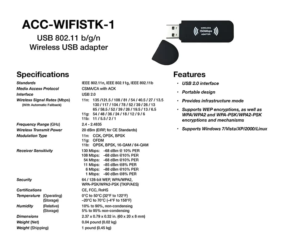 USB 802.11 b/g/n Wireless USB adapter