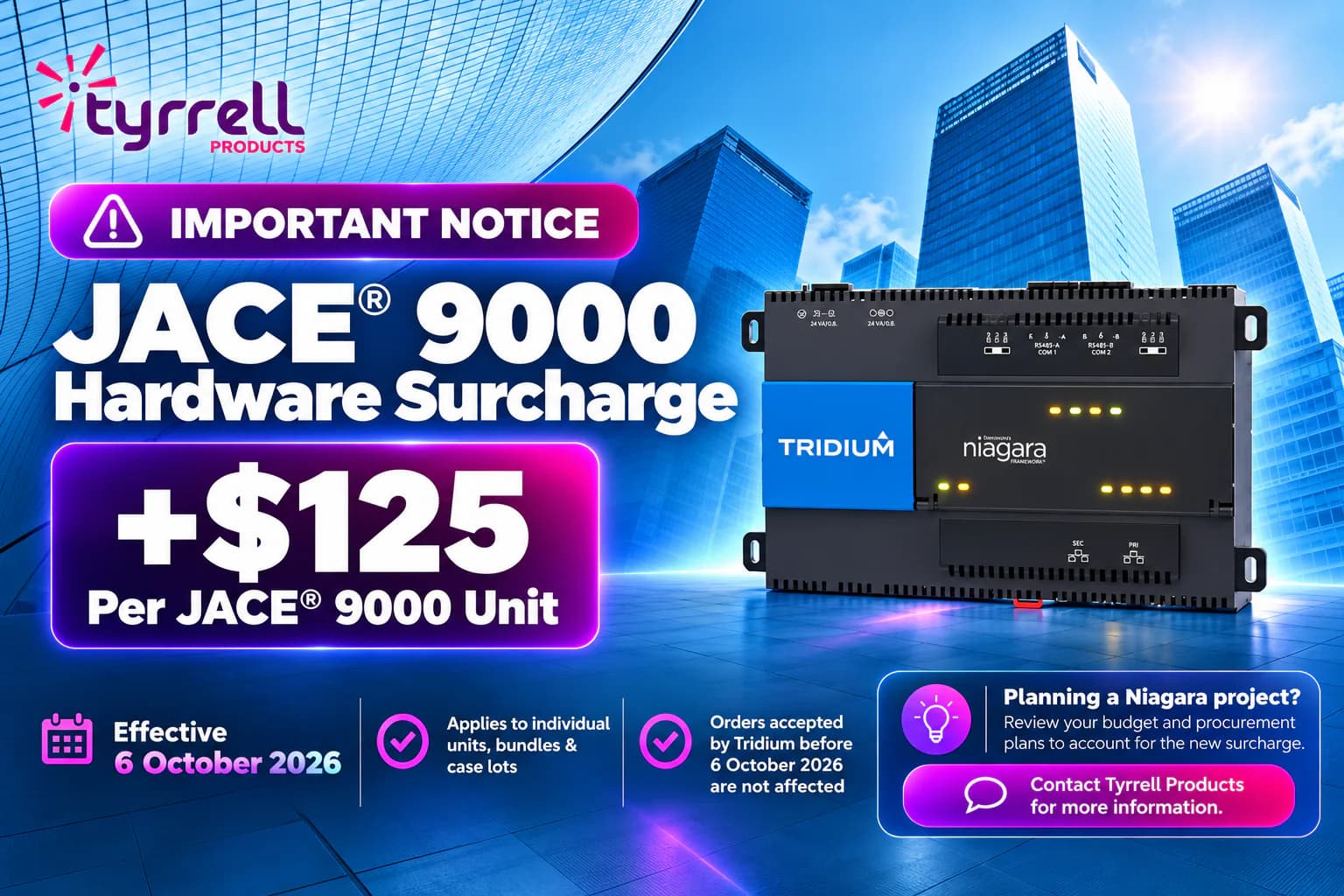Hero image for Important Notice: JACE® 9000 Hardware Surcharge Now in Effect