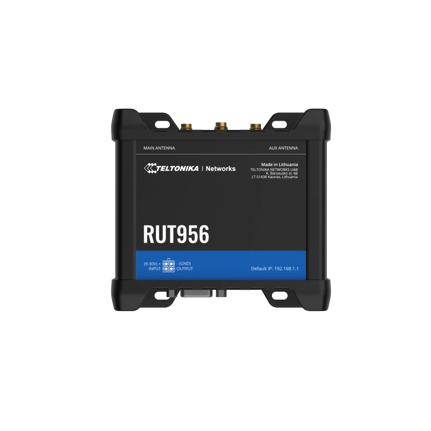 RUT956 is an industrial router that combines cellular, Wi-Fi, and wired connectivity options with automatic WAN failover and GNSS capabilities. Serial communication interfaces enable integrating more varied devices into the solution ecosystem, while I/O and advanced RutOS software facilitate equipment control, automation, and event notifications.
